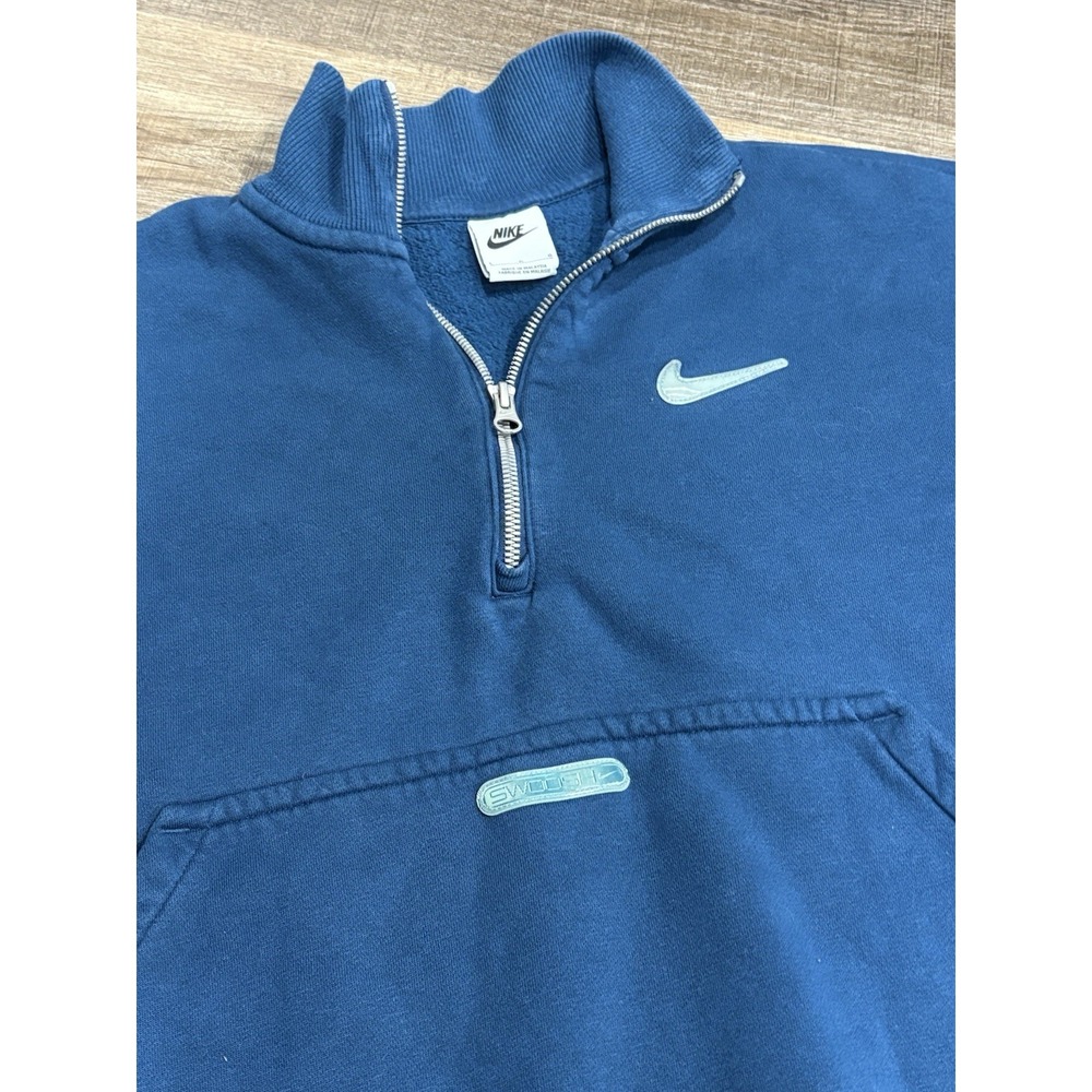 Nike Blue Cotton Pouch Cropped Sweatshirt Women's Size Large 1/4 Zip - Picture 3 of 8